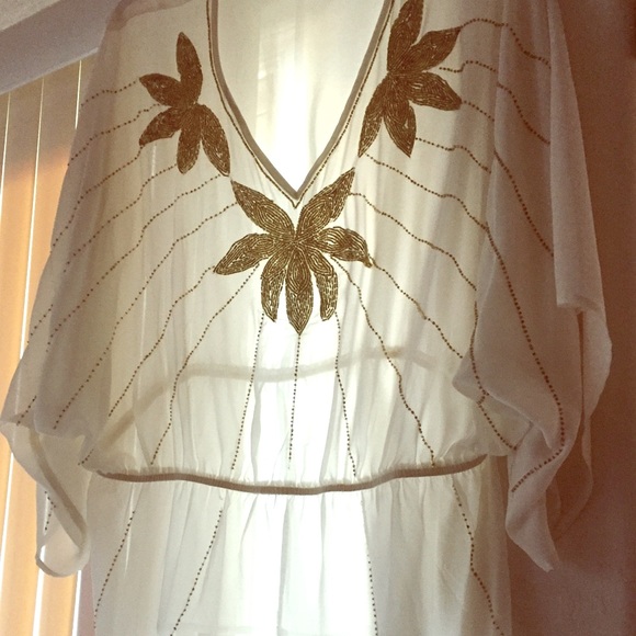 Flowy 🌼 gold bead RARE UNIQ blouse - Picture 3 of 7